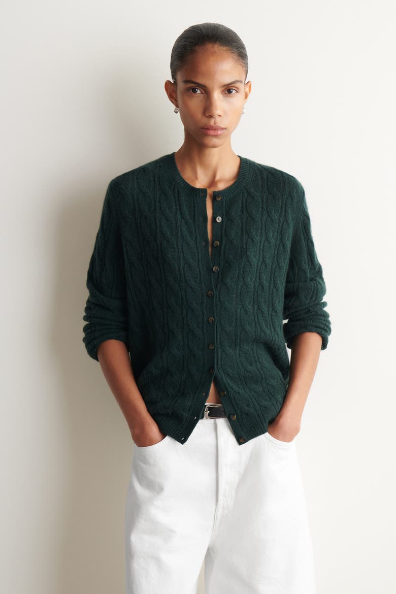 Cable-knit Cashmere Cardigan, Main, color, DARK GREEN