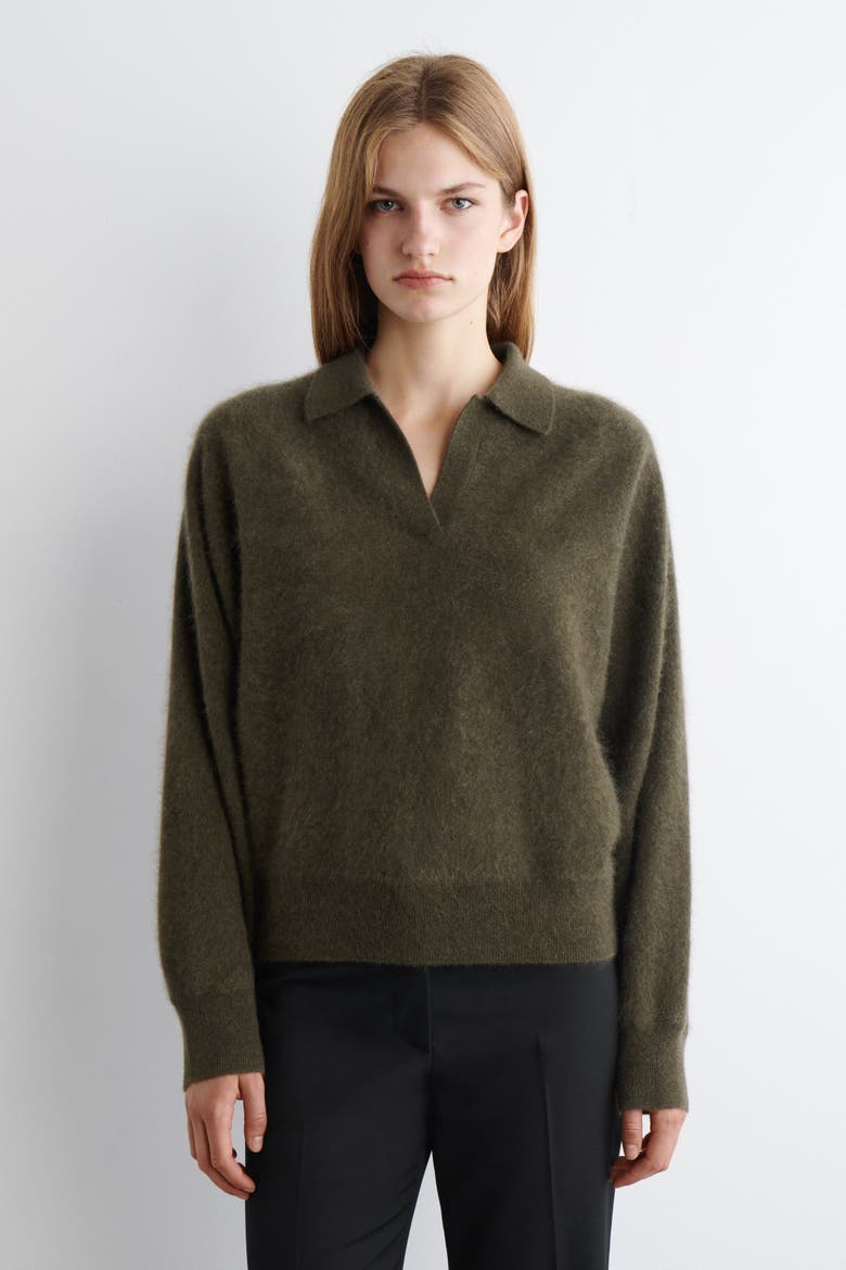 Brushed-Cashmere Polo Sweater, Main, color, KHAKI