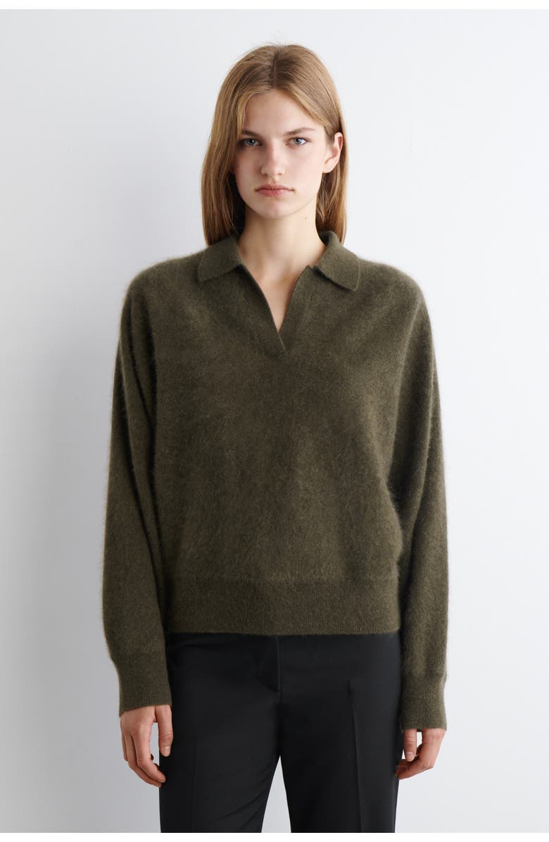 COS Brushed-Cashmere Polo Sweater, Main, color, Khaki