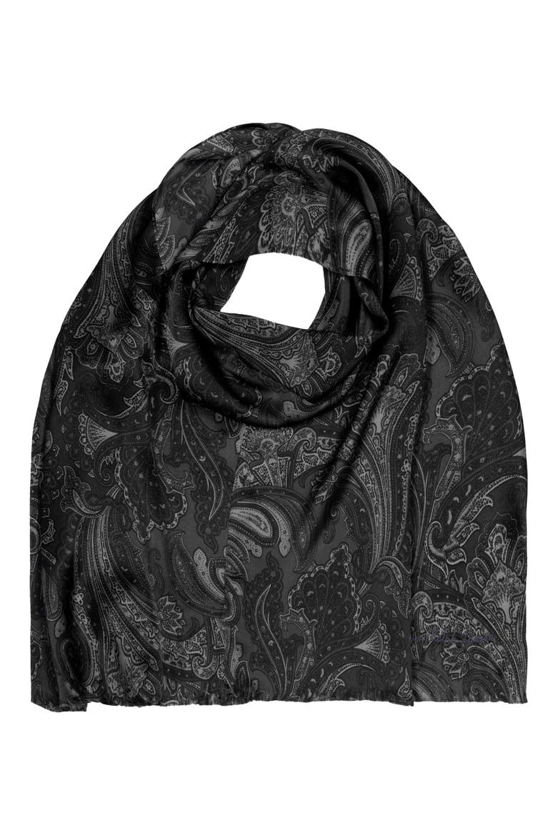 Paisley Silk Oblong Scarf, Main, color, BLACK