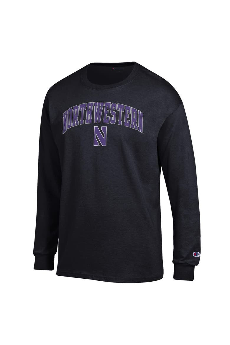 Men's Champion  Black Northwestern Wildcats Arch Over Logo Long Sleeve T-Shirt, Alternate, color, Black