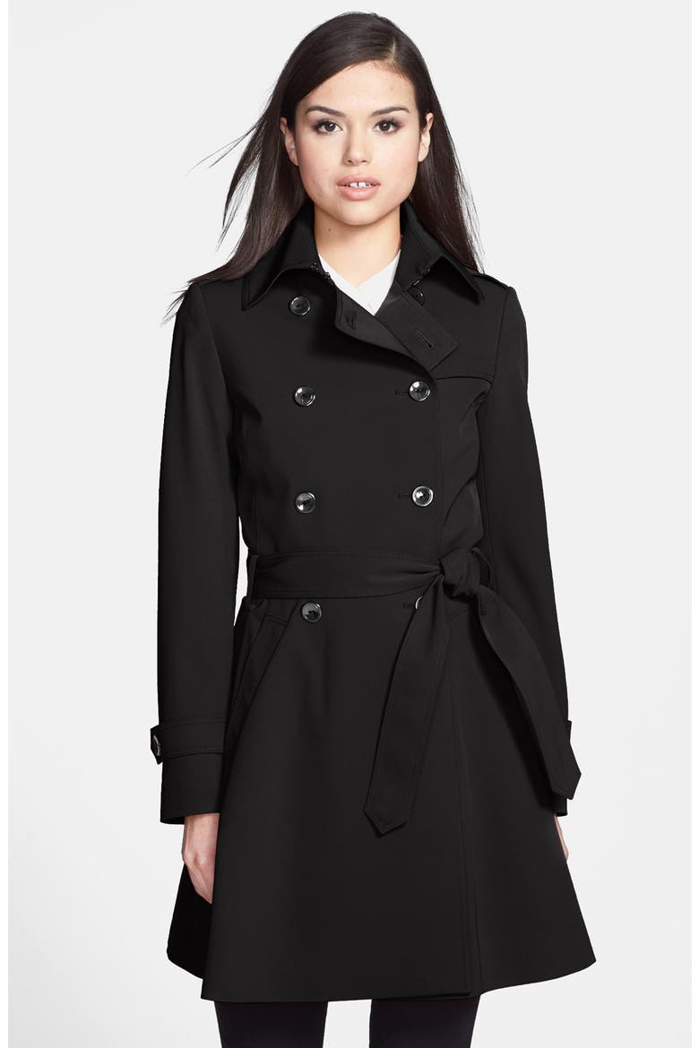 'Juliette' Double Breasted Skirted Trench Coat, Main, color, BLACK