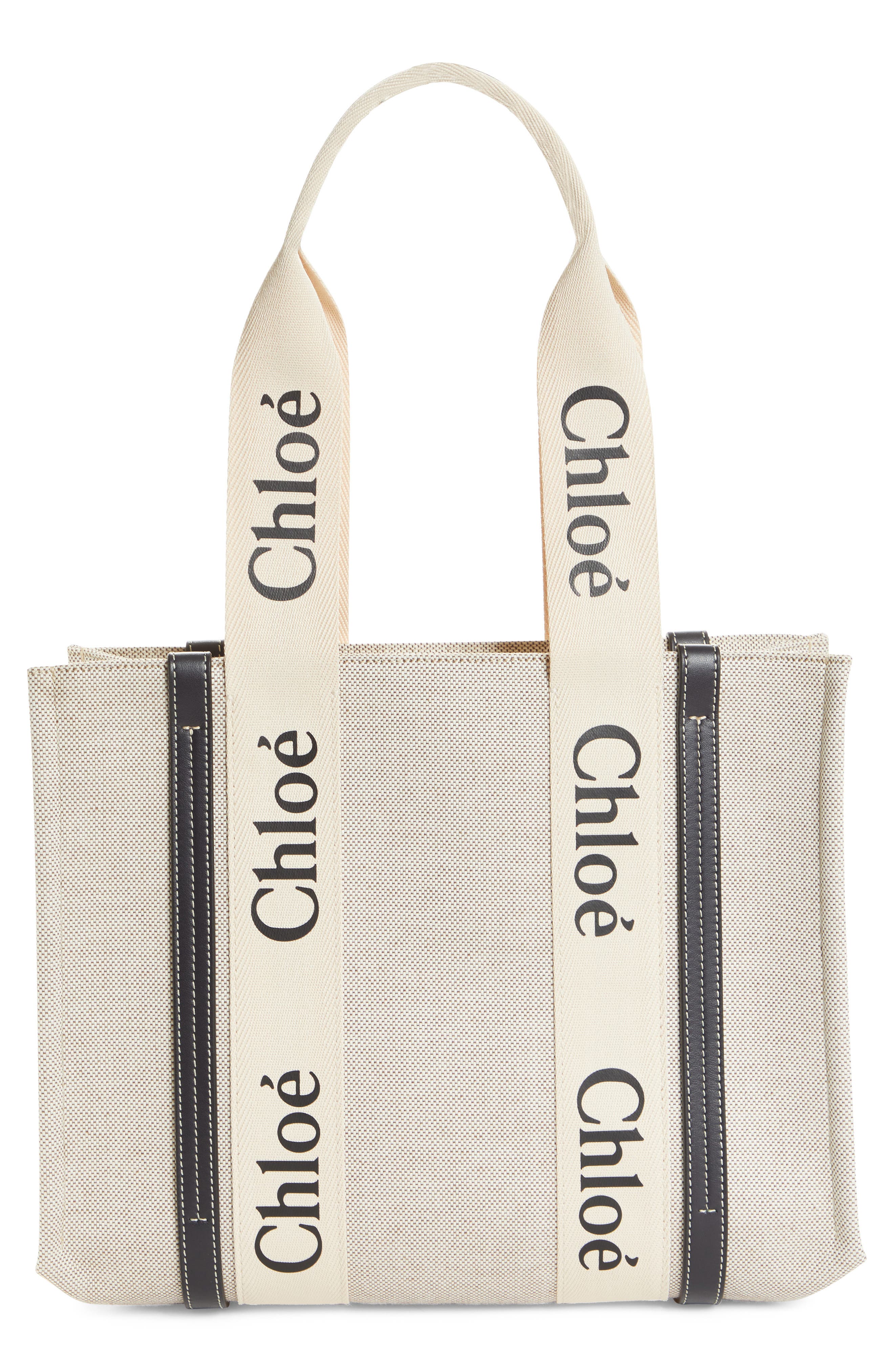 Chloé Medium Woody Logo Strap Canvas Tote, Main, color, 