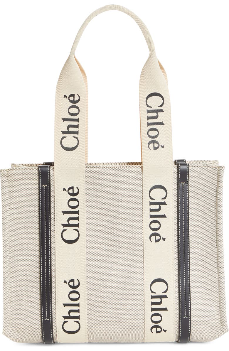 Chloé Medium Woody Logo Strap Canvas Tote, Main, color,