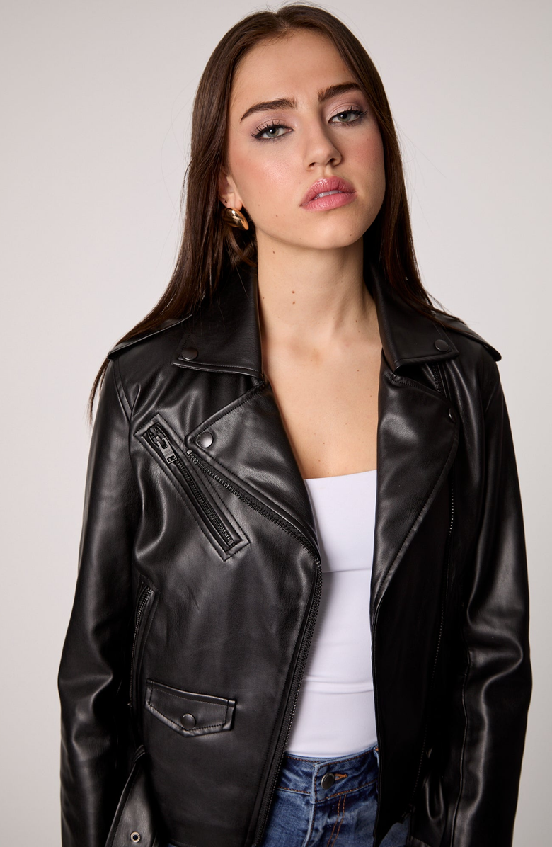 BLUE REVIVAL Classic Moto UNreal Leather Jacket, Alternate, color, Black