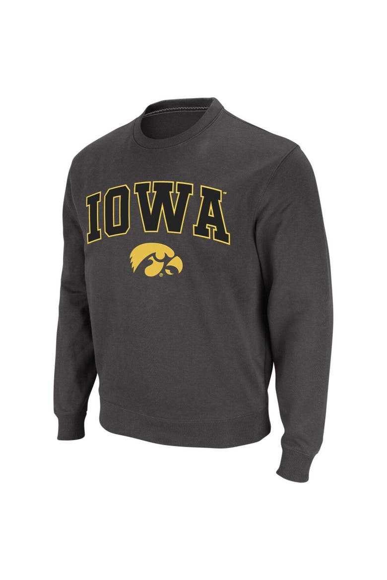 Men's Colosseum Charcoal Iowa Hawkeyes Arch & Logo Crew Neck Sweatshirt, Alternate, color, Charcoal