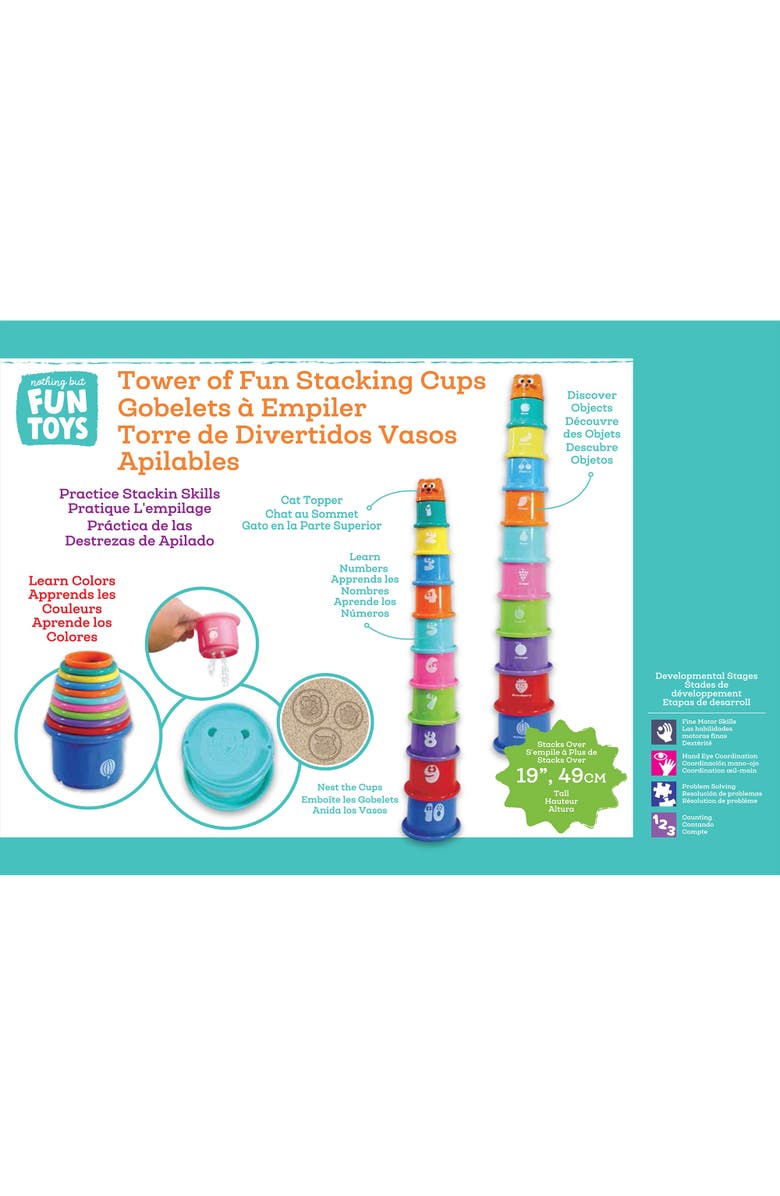 Nothing But Fun Toys Tower of Fun Stacking Cups, 10 Pieces, 6 Mo+, Alternate, color, Multicolored