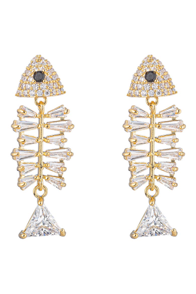 Pave CZ Fish Earrings, Main, color, GOLD