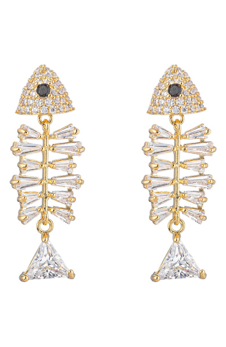 EYE CANDY LOS ANGELES Pave CZ Fish Earrings, Main, color, 