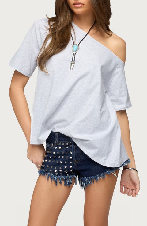 Miah Shredded Back One-Shoulder Top