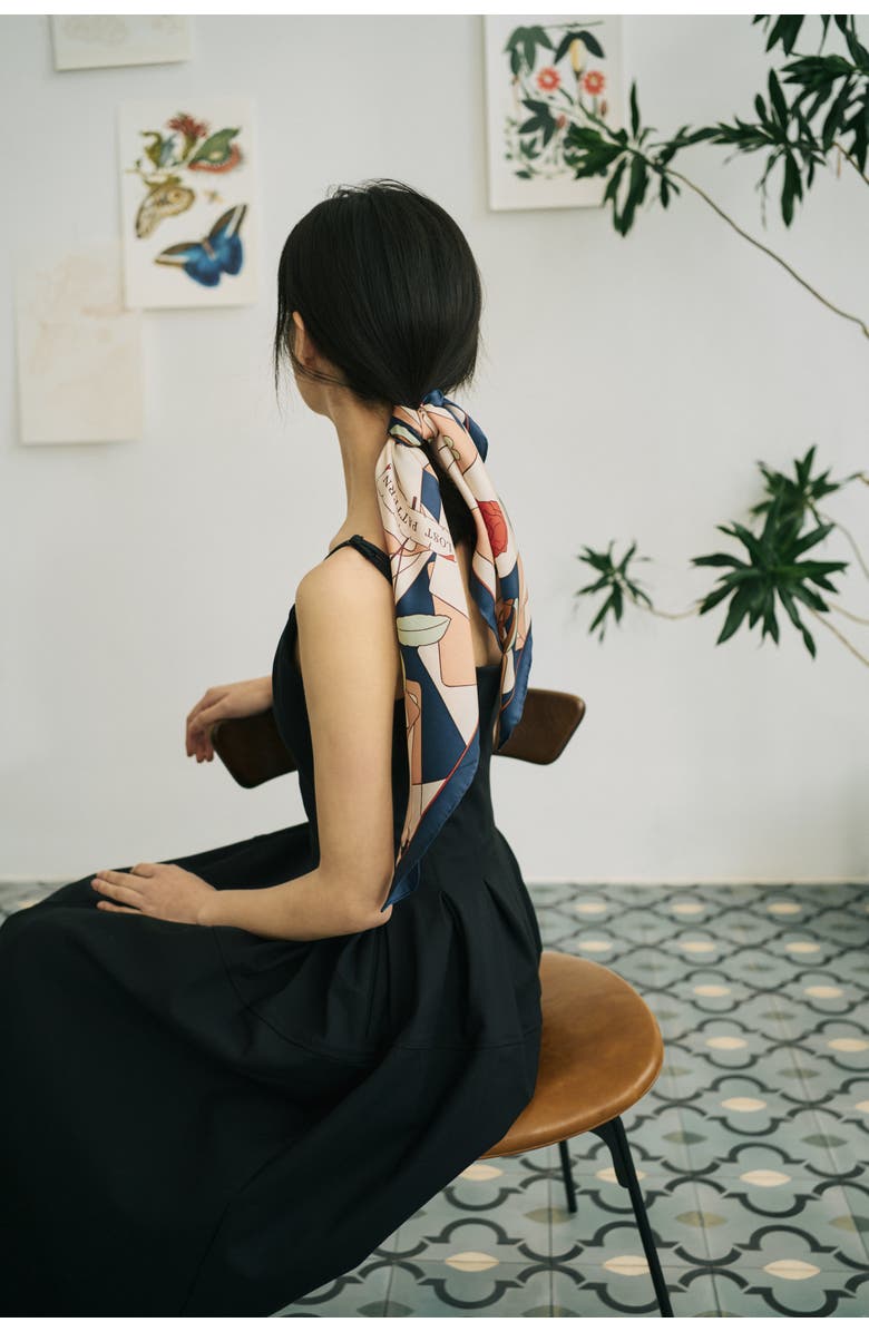 Lost Pattern CAMELLIA SILK BANDANA, Alternate, color, Navy