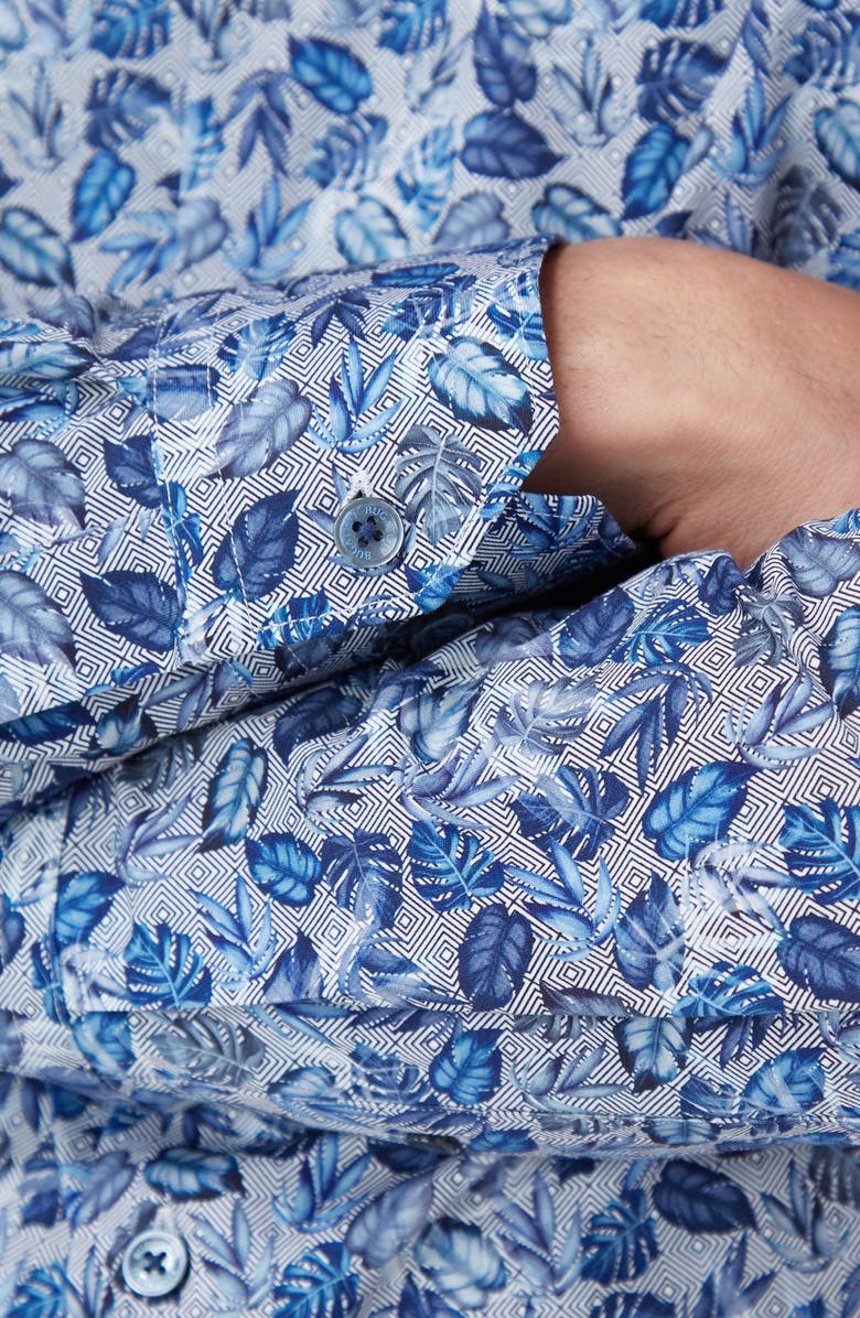 Bugatchi James OoohCotton<sup>®</sup> Leaf Print Button-Up Shirt, Alternate, color, Night Blue