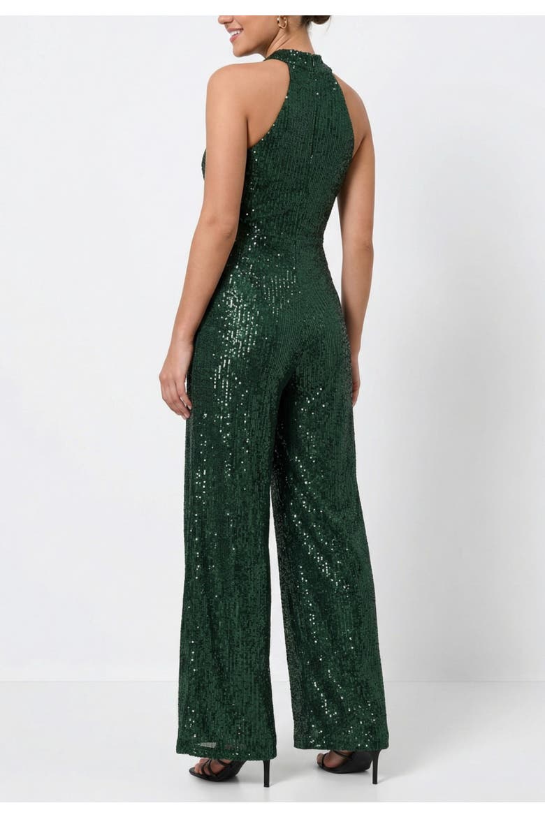 Goddess Sleeveless Sequin Jumpsuit, Alternate, color, Green Pasture