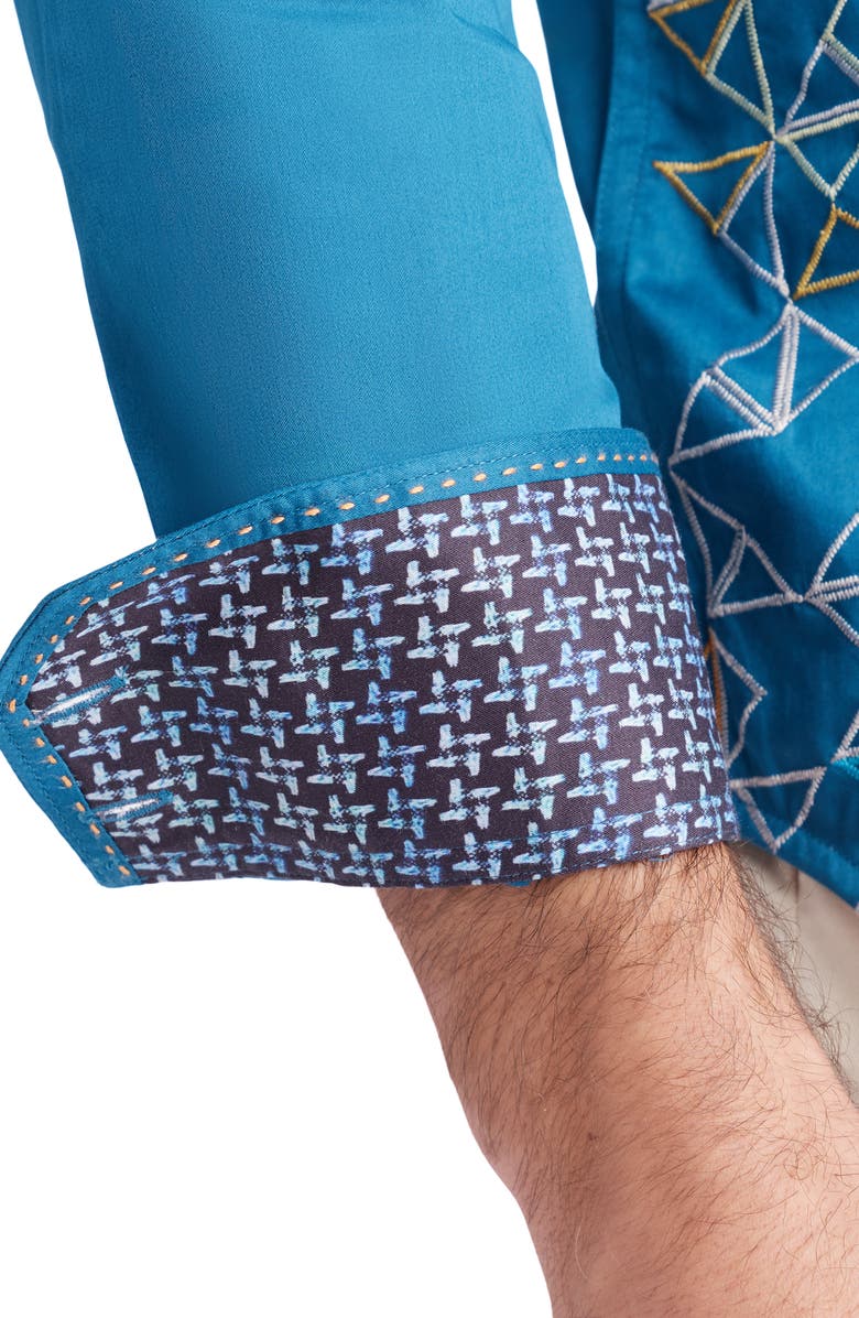 Robert Graham Shake & Stir Embroidered Button Up Shirt, Alternate, color, Dark Teal