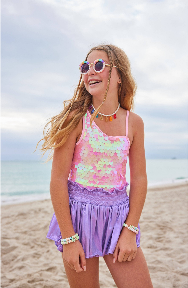 Lola + The Boys Metallic Skort, Alternate, color, Purple