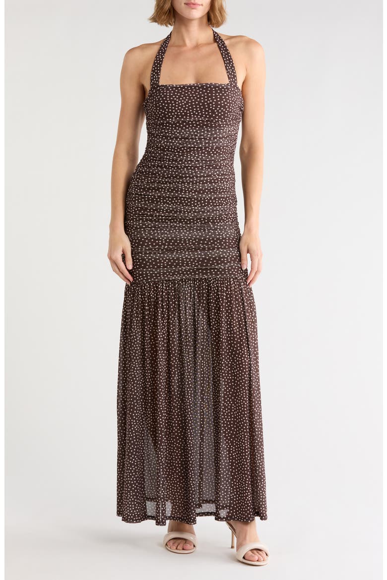 Tyla Halter Maxi Dress, Main, color, COCOA DITSY DOTS