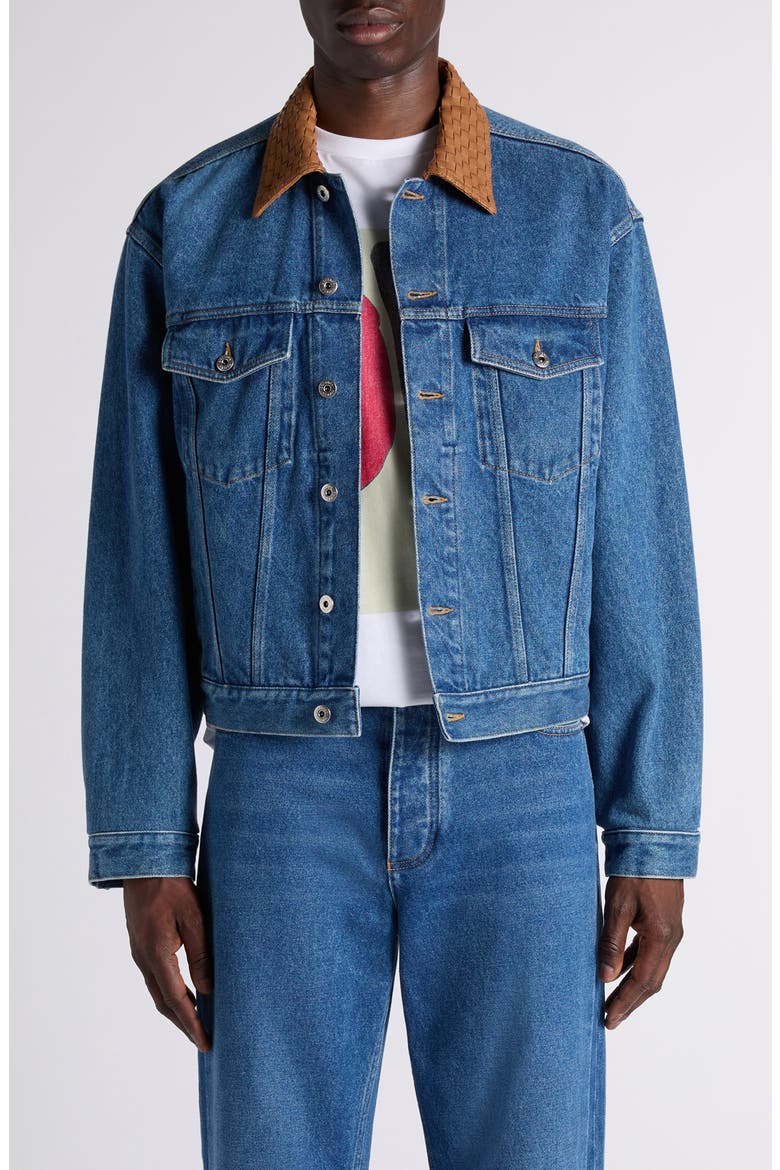 Intrecciato Collar Denim Jacket, Main, color, 4300 MID BLUE