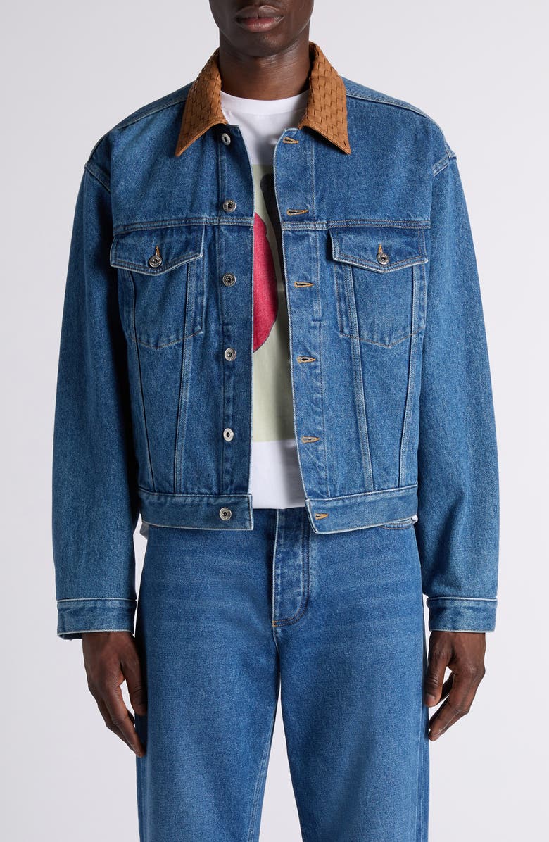 Bottega Veneta Intrecciato Collar Denim Jacket, Main, color, 4300 Mid Blue