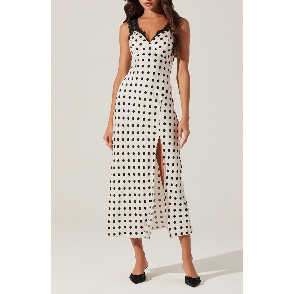 Astr The Label Eirene Lace Trim Polka Dot Dress In Black Polka Dot