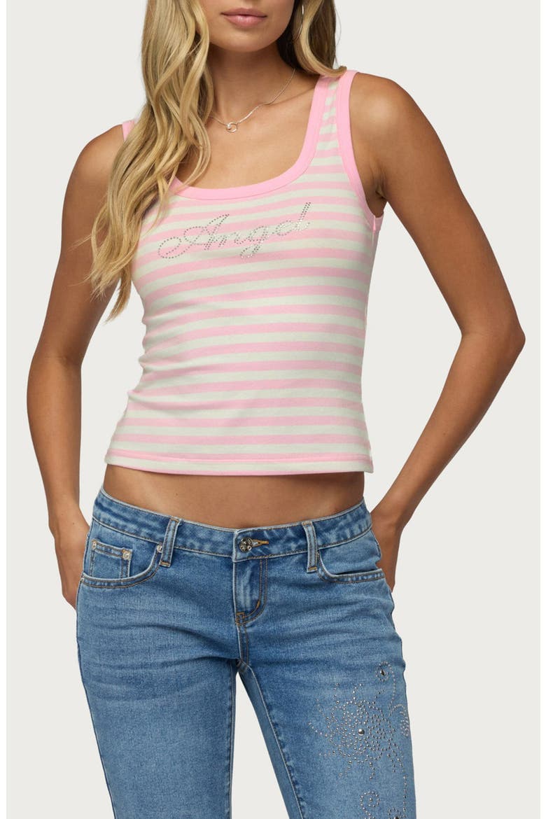 Angel Glow Rhinestone Striped Tank, Main, color, LIGHT-PINK-AND-WHITE