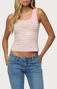 EDIKTED Angel Glow Rhinestone Striped Tank