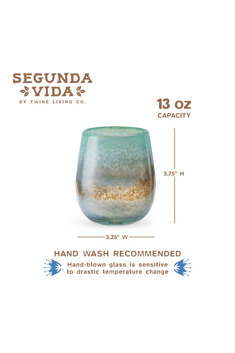 Segunda Vida Playa Bonita Recycled Stemless Wine Glasses Set of 2, Alternate, color, Blue