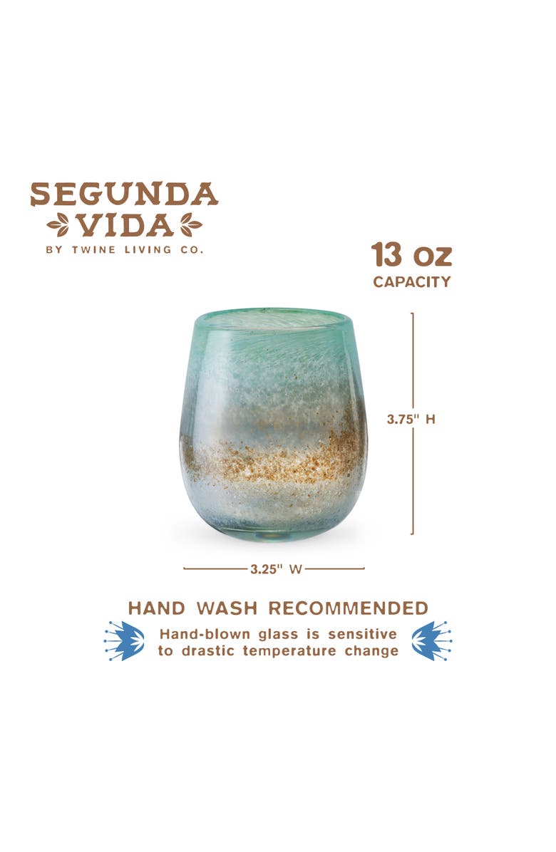 TWINE Segunda Vida Playa Bonita Recycled Stemless Wine Glasses Set of 2, Alternate, color, Blue