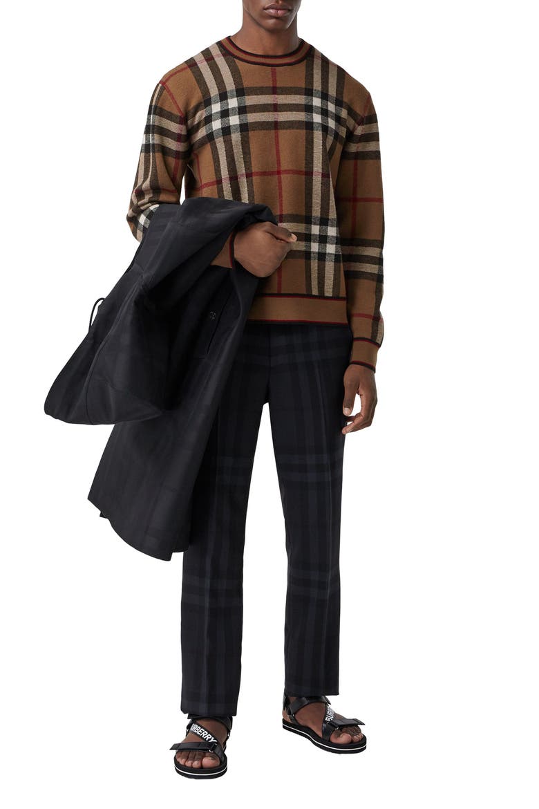 Naylor Check Jacquard Merino Wool Sweater, Alternate, color, BIRCH BROWN