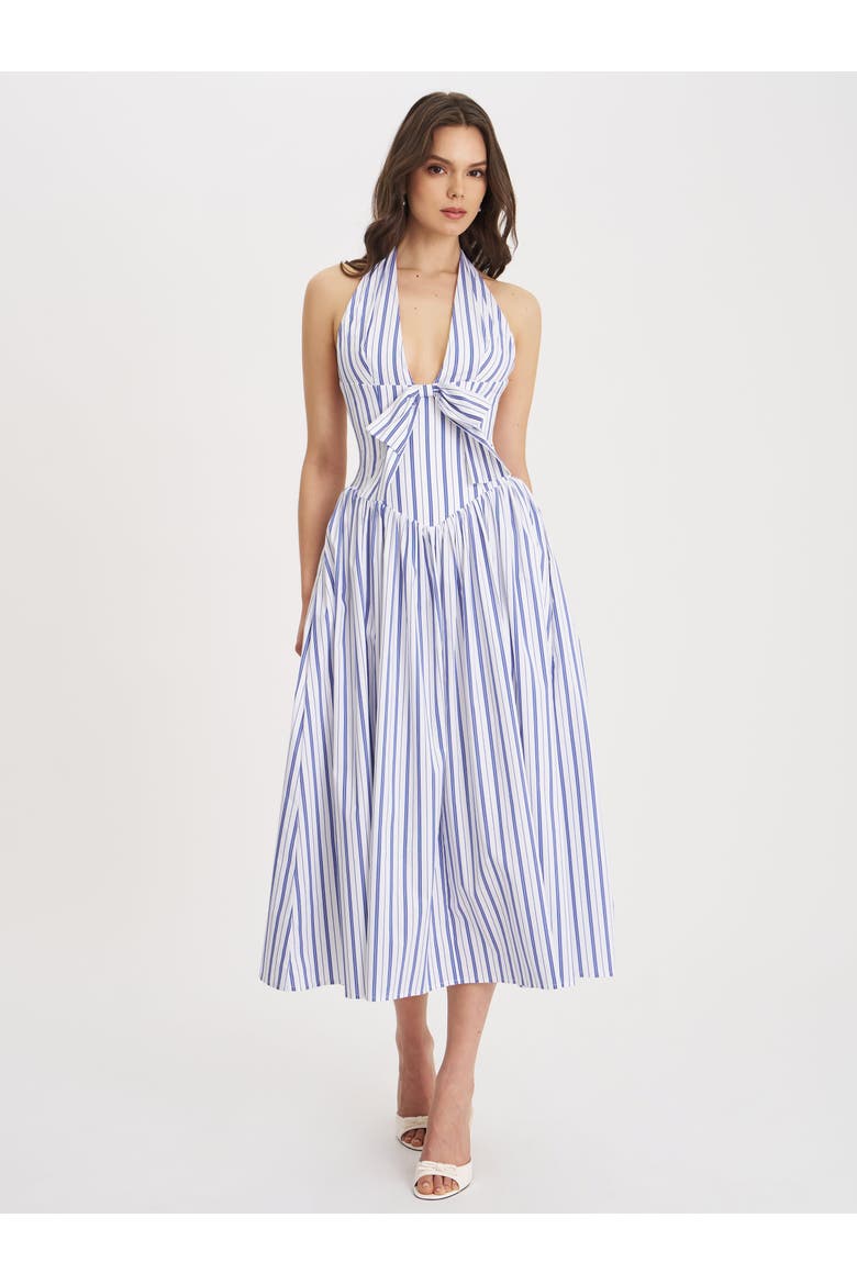 Mackenna Stripe Halter Smock Back Maxi Dress, Alternate, color, Navy beach-style stripe