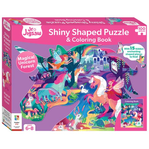100Piece Jigsaw Puzzle Magical Unicorn Forest Puzzle & Coloring Book