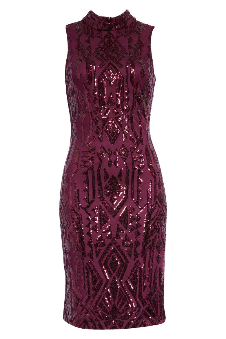 Sequin Sheath Cocktail Dress, Alternate, color, PLUM