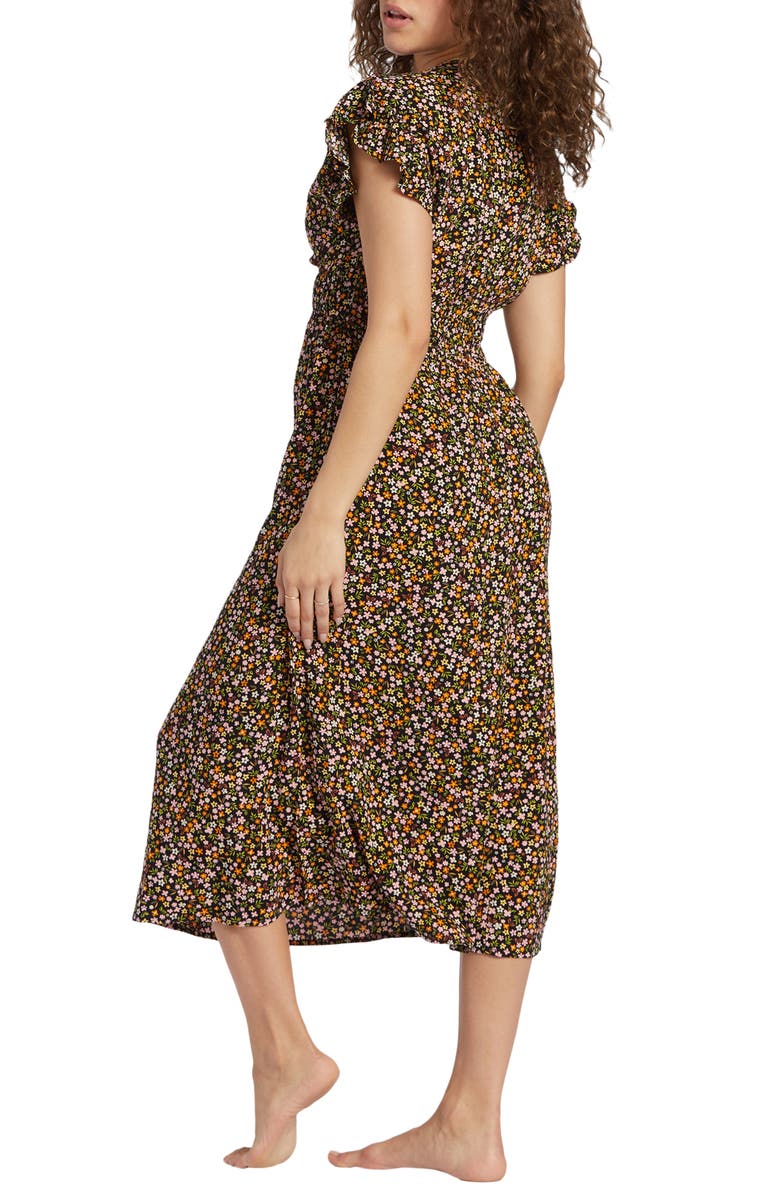 Billabong Picnic Date Floral Shirred Dress, Alternate, color, Black Sands