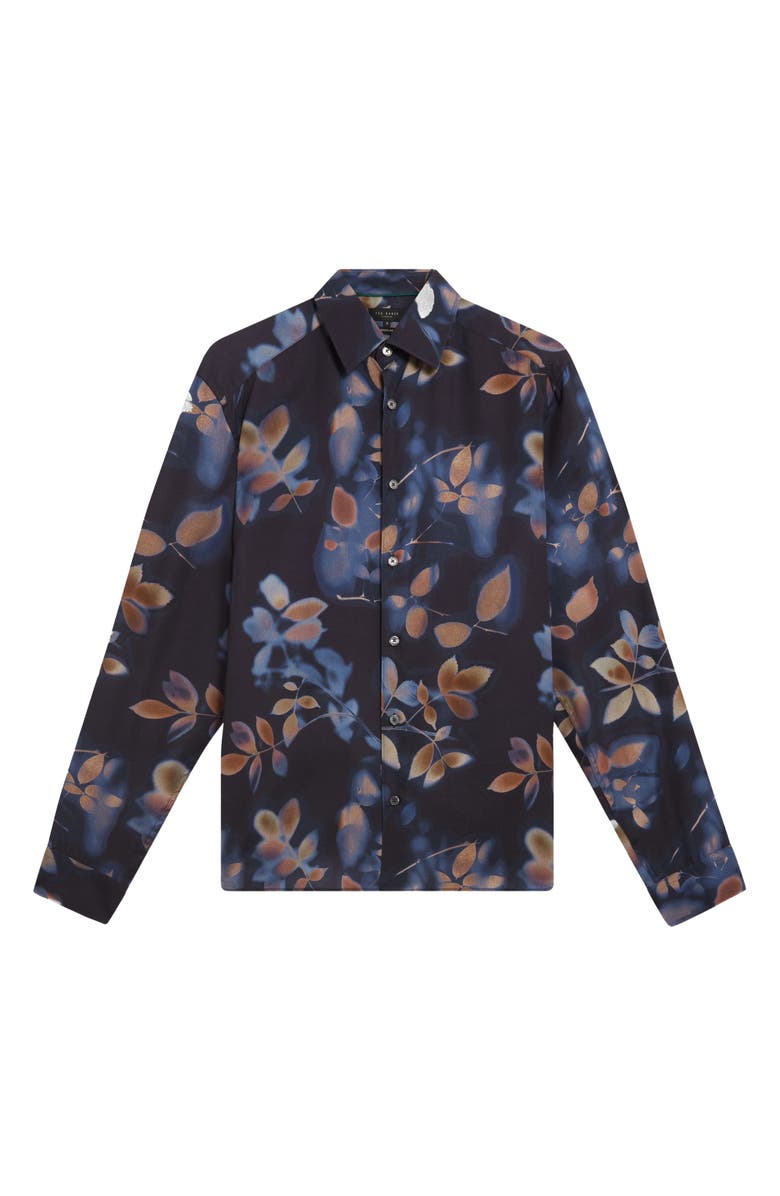 Ted Baker Kalmill Print Button-Up Shirt, Alternate, color, Navy