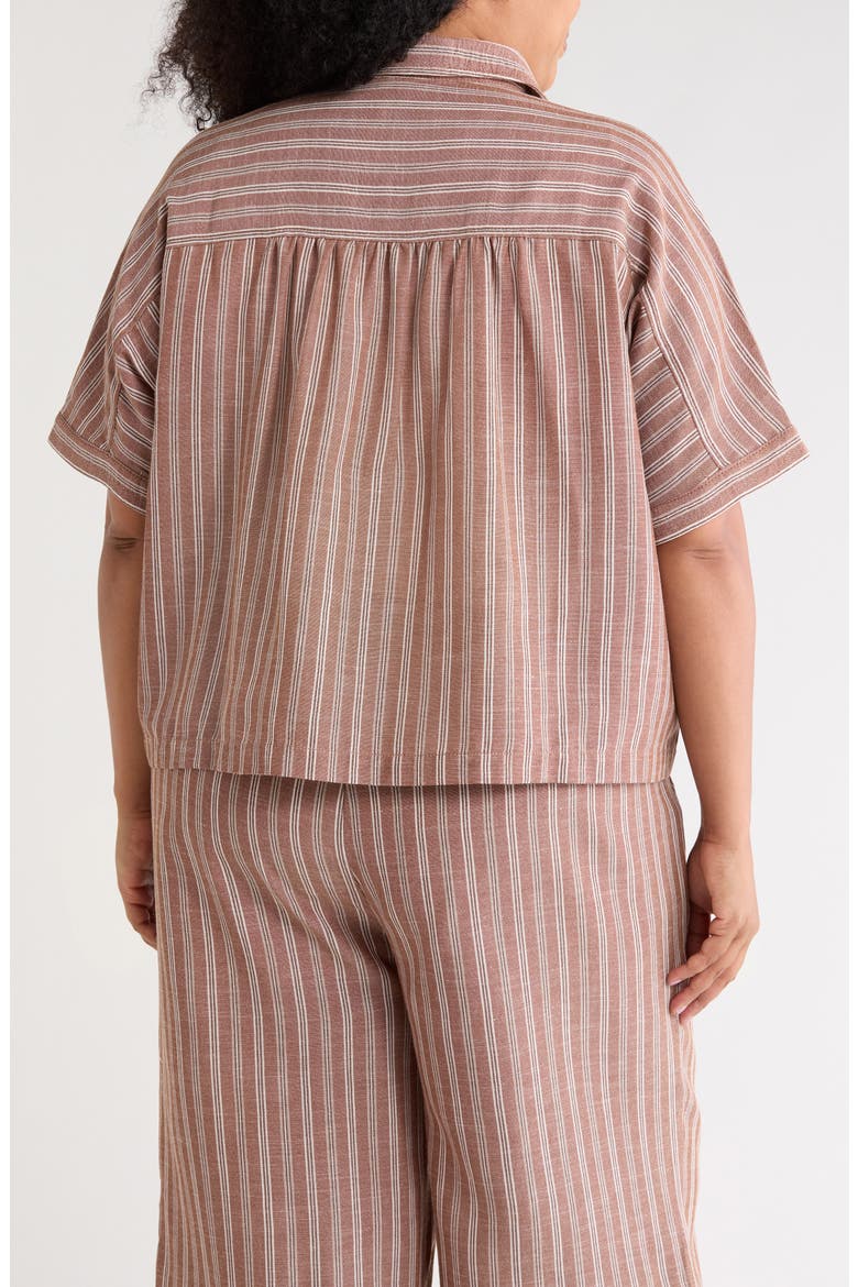Textured Button-Up Shirt, Alternate, color, MOCHA STRIPE