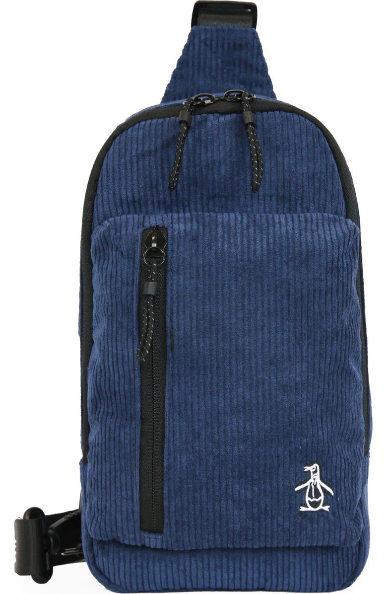 Original Penguin Corduroy Sling Bag, Main, color, Blue Wing Teal
