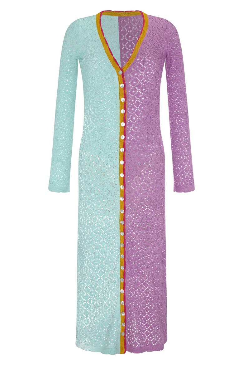 Alexandra Long Sleeve Colorblock Cover-Up Maxi Sweater Dress, Alternate, color, PURPLE/ TEAL MULTI