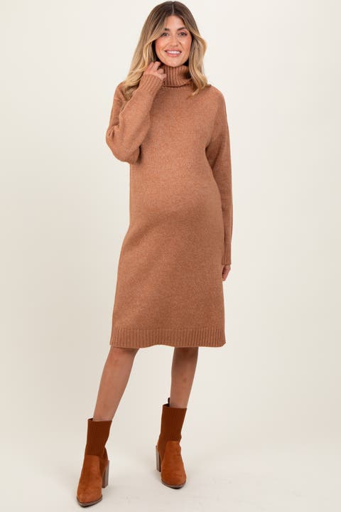 Turtleneck Side Slit Midi Sweater Dress
