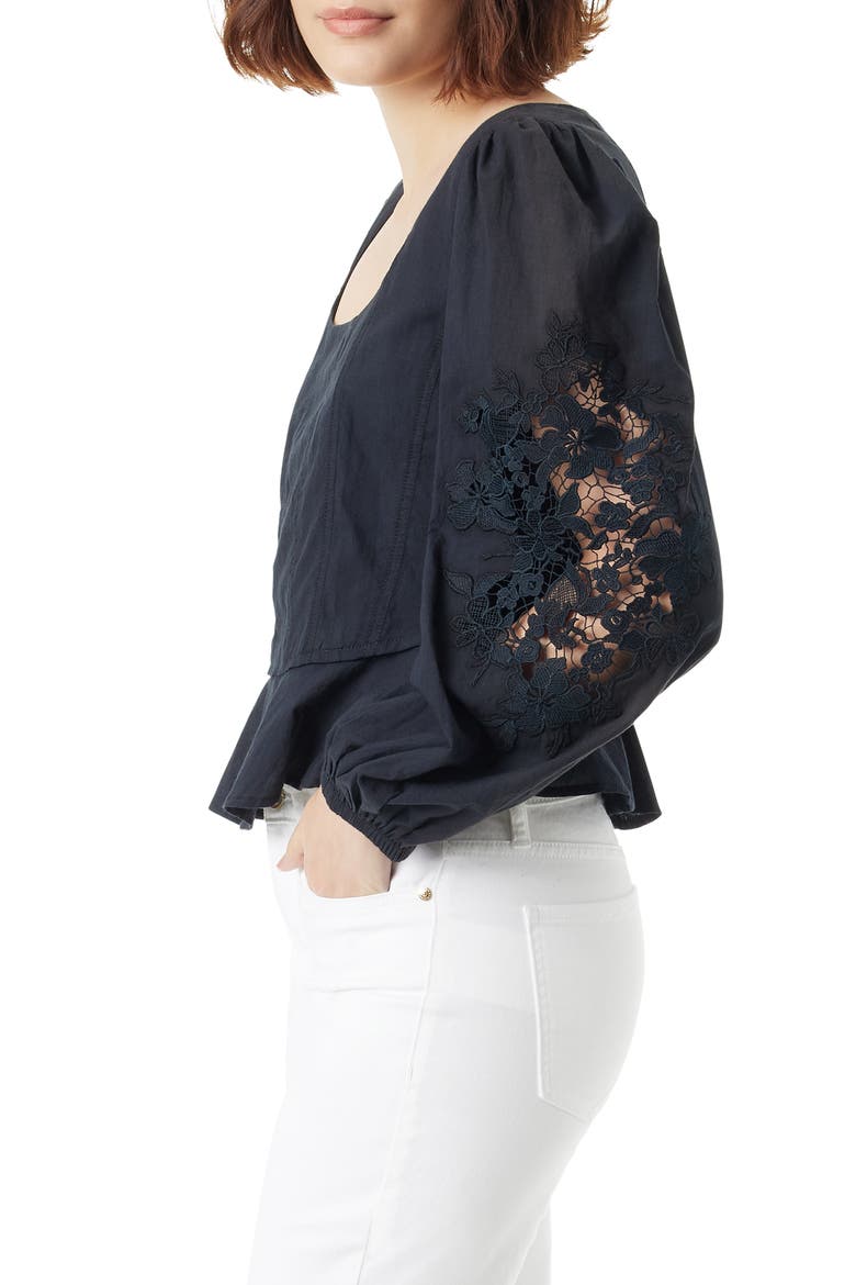 Lainey Lace Accent Cotton Peplum Top, Alternate, color, BLACK