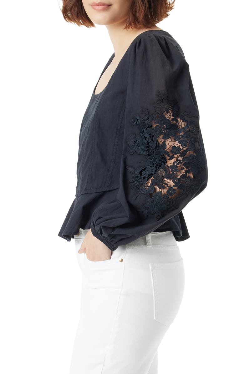 Sam Edelman Lainey Lace Accent Cotton Peplum Top, Alternate, color,