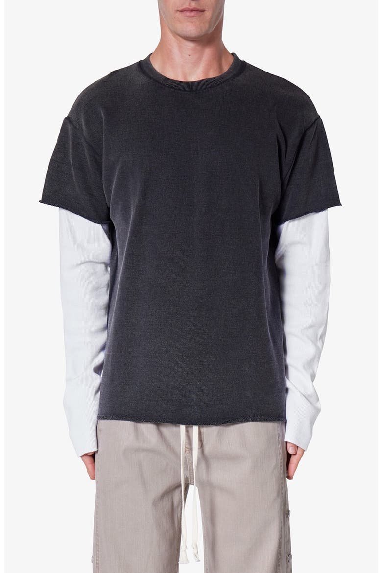Cotton French Terry Layered Long Sleeve T-Shirt, Main, color, WASHED BLACK