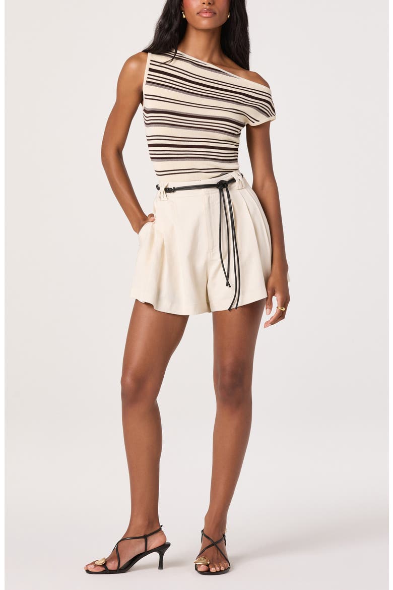 Sofia Off the Shoulder Striped Sweater, Alternate, color, CREAM BROWN STRIPE