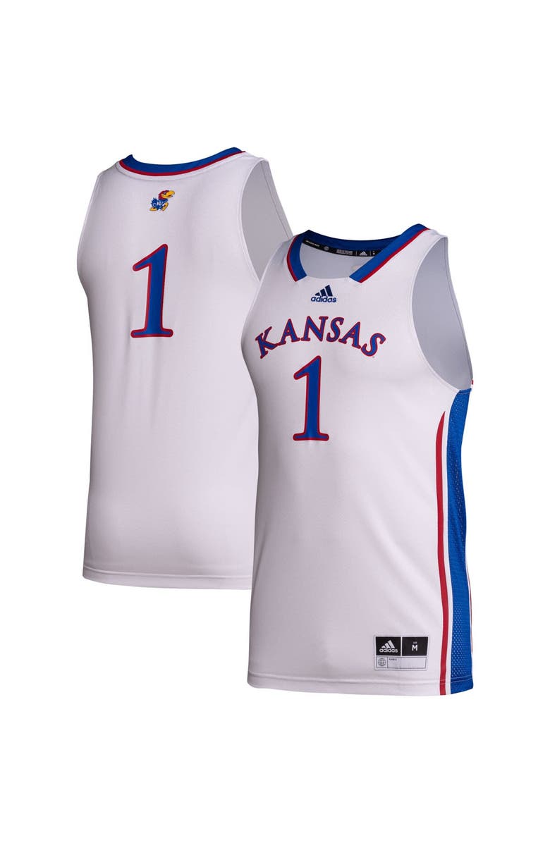 adidas Men's adidas #1 White Kansas Jayhawks Team Swingman Jersey, Alternate, color, White