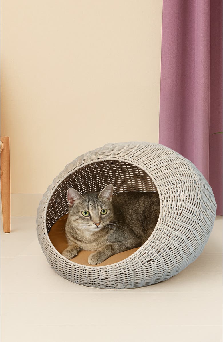 The Licker Store Fiora 19.5" x 18" Modern Circular Faux Wicker Pet Bed with Machine-Washable Cushion, Alternate, color, White