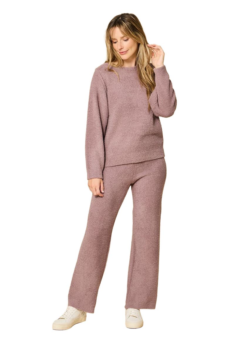 Solid Marshmallow Reverse Seam Crew Neck Lounge Set with Bracelet Sleeve, Main, color, Driftwood