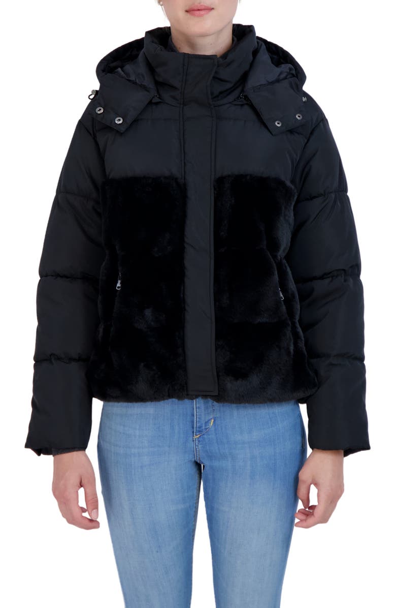 Sebby Faux Fur Trimmed Hooded Puffer Jacket, Main, color, 
