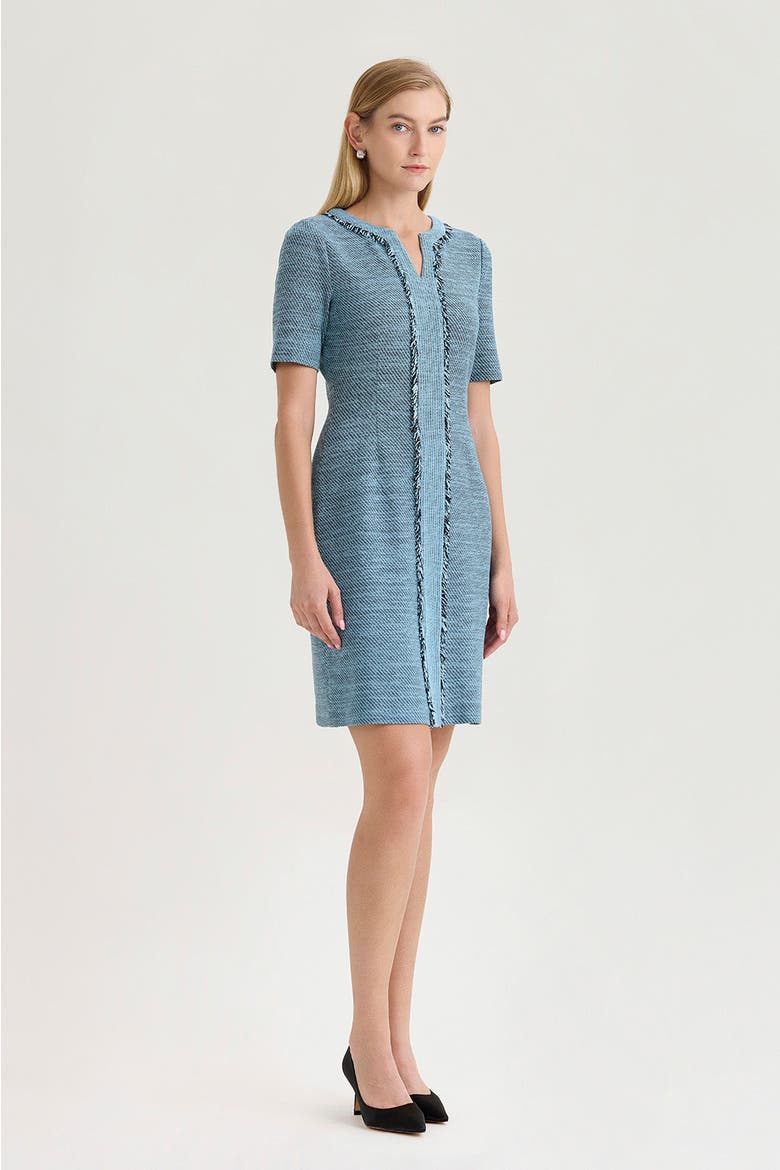 Tweed Knit Fringe Accent Sheath Dress, Alternate, color, Serene/Black