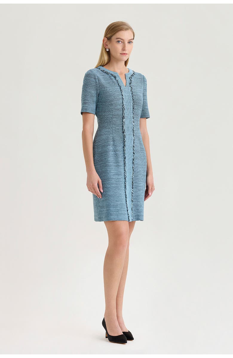 Ming Wang Tweed Knit Fringe Accent Sheath Dress, Alternate, color, Serene/Black