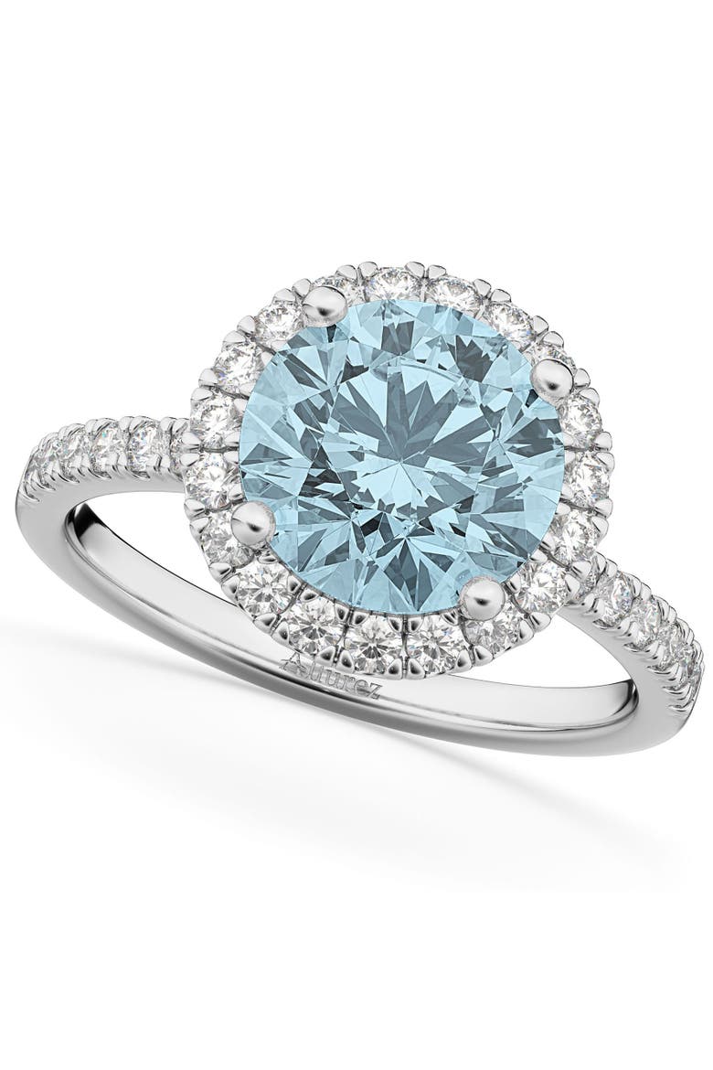 Halo Aquamarine & Diamond Engagement Ring 14K, Main, color, 2.70ct/White Gold