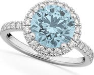 ALLUREZ Halo Aquamarine & Diamond Engagement Ring 14K