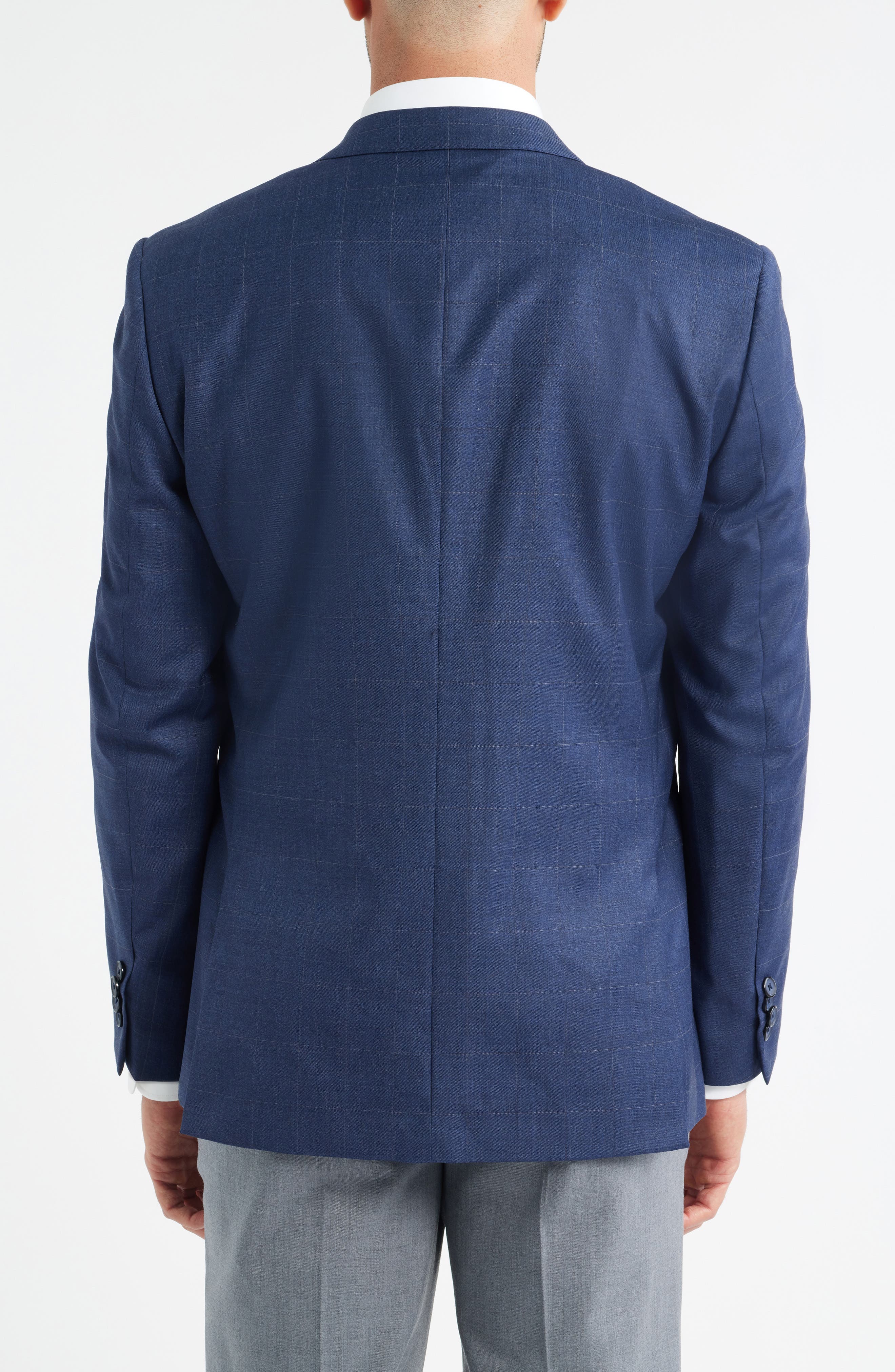 Navy Windowpane Check Wool Blend Suit Jacket - image 2